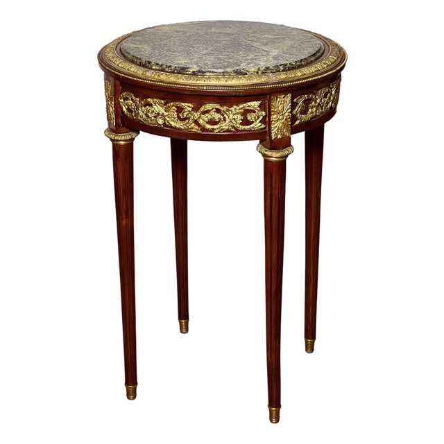 19th Century French Louis XVI Style Gueridon Side Table With Marble Top and Ormolu For Sale