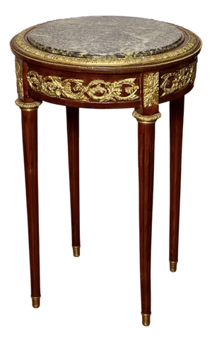 19th Century French Louis XVI Style Gueridon Side Table With Marble Top and Ormolu