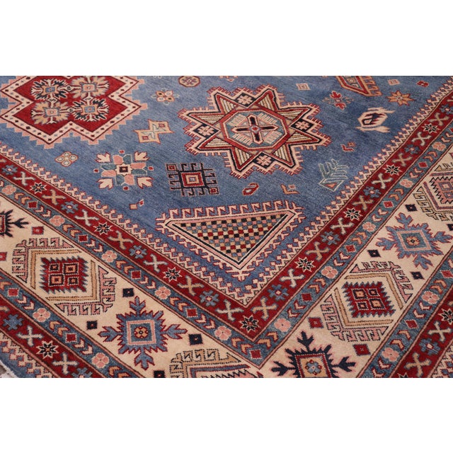 Rustic Kazak Light Blue/Beige Wool Rug - 10'2''x12'10'' For Sale - Image 4 of 10