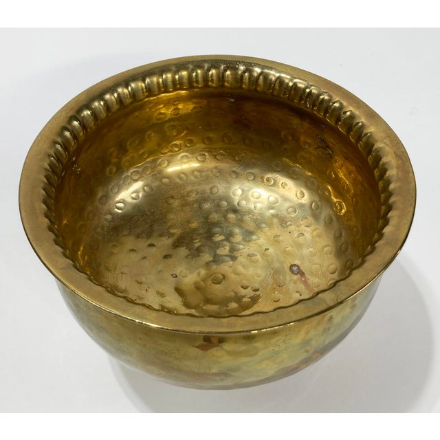 Vintage Hammered Brass Pedestal Base Bowl For Sale - Image 4 of 8