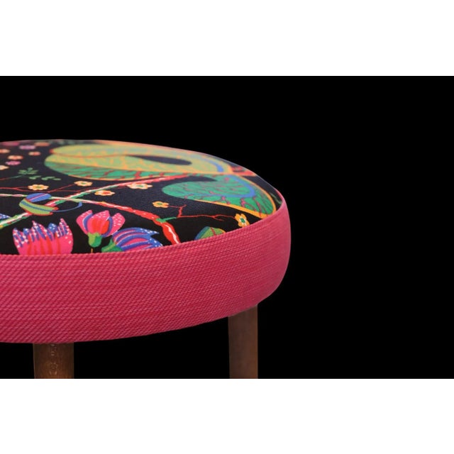 Danish Round Stool in Linen Fabric by Josef Frank for Firma Svenskt Tenn, 1960s For Sale - Image 6 of 13