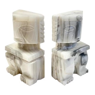 Mid 20th Century Marble Aztec Style Bookends - a Pair For Sale