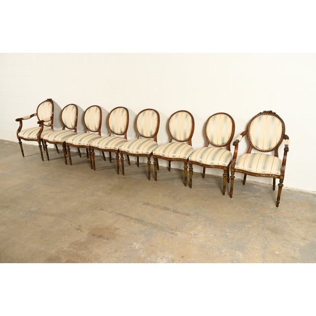 Karges Style French Regency Louis XVI Carved Mahogany and Gold Gilt Armchairs, Pair For Sale - Image 13 of 14