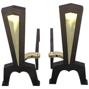 Brass Andirons Attributed to Donald Deskey - a Pair