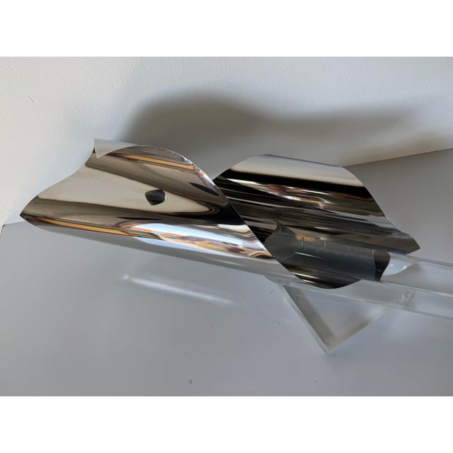Dan Murphy Mirror Finish Stainless Steel and Lucite Abstract Sculpture, Signed For Sale - Image 4 of 12