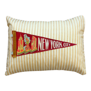 New York Nyc Vintage Pennant on New Yellow Woven Throw Pillow