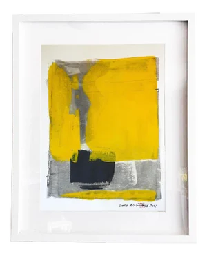 "Static 402" Contemporary Minimalist Abstract Yellow Mixed-Media Painting, Framed