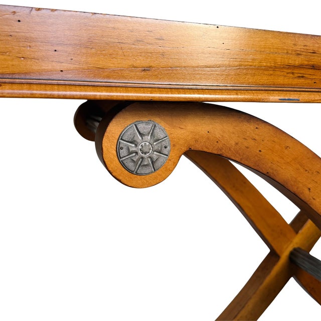 Vintage Large Neoclassical Curule Console Table With Fluted Pewter-Tone Accents For Sale - Image 14 of 14
