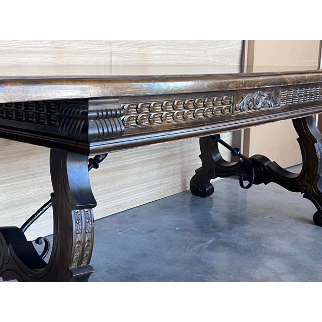 Large Spanish Baroque Style Oak Library Table or Center Table, 1890s For Sale - Image 9 of 13