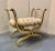 Hollywood Regency Carved Curule X Bench c1940's Features an aged Ecru and gold painted finish with a red umber glaze,...