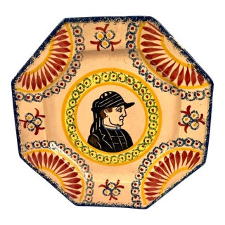 1930s Signed Quimper Faience Octagonal Plate For Sale