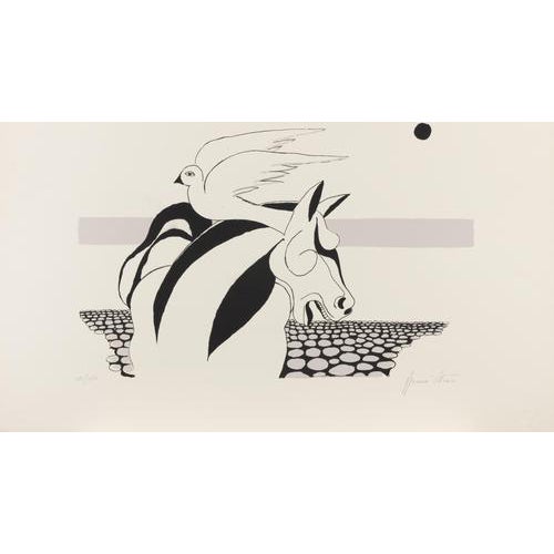 Vittorio Agomeri, Horse and Dove, Lithograph, 1970s For Sale