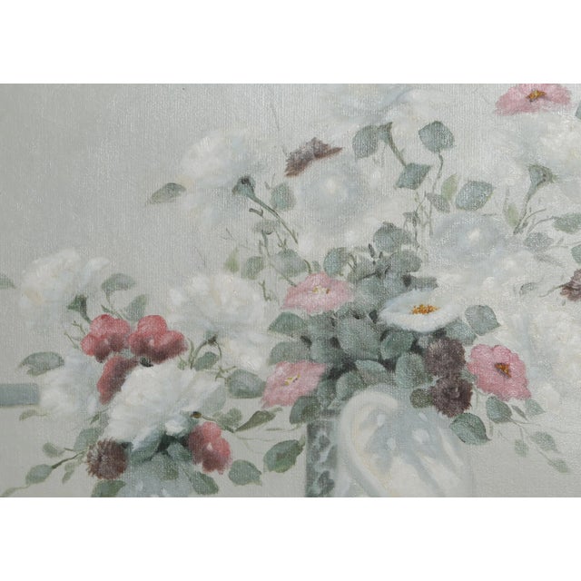 Traditional Vase of Flowers 11, Les Bullene Oil on Canvas, Signed Lower Right For Sale - Image 3 of 3