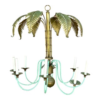 Vintage Regency Brass Palm Chandelier For Sale