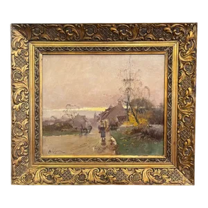 19th Century Framed Pastoral Oil Painting Signed E Lefevre for E. Galien-Laloue