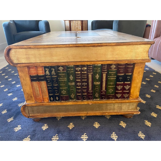 1990s Maitland-Smith Leather Stacked Books Game Table / Trunk Coffee Table With Backgammon & Checkers Board For Sale - Image 11 of 18