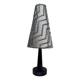Vintage Danish Table Lamp with Dark Blue Ceramic Base from J. Holstein, 1970s For Sale