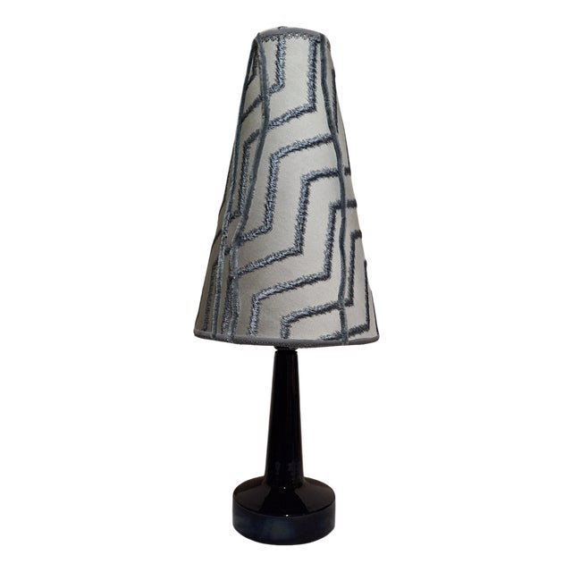 Vintage Danish Table Lamp with Dark Blue Ceramic Base from J. Holstein, 1970s For Sale