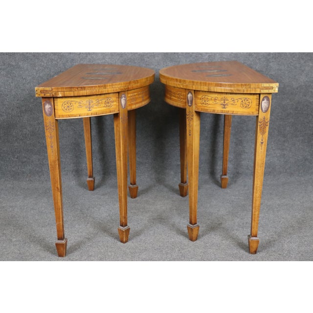 Fine Pair Adams Paint Decorated English Flip-Top Demilune Console Tables For Sale In Philadelphia - Image 6 of 12