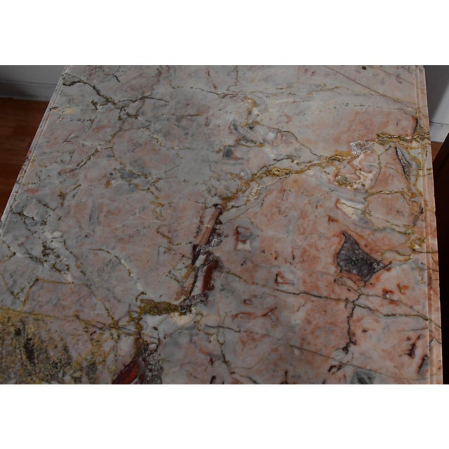 French 1900 Pair Antique French Louis XVI Walnut & Satinwood Marble Top Lingerie Stands For Sale - Image 3 of 12