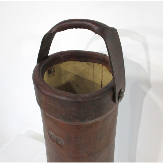 English British Leather Fire Bucket Umbrella Cane Holder For Sale - Image 3 of 12