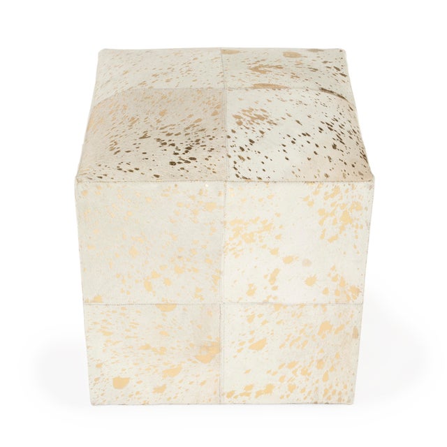 Spritely Home Accent Furniture Victorian Hair on Hide with Spots Cube Ottoman, White & Gold For Sale - Image 4 of 10