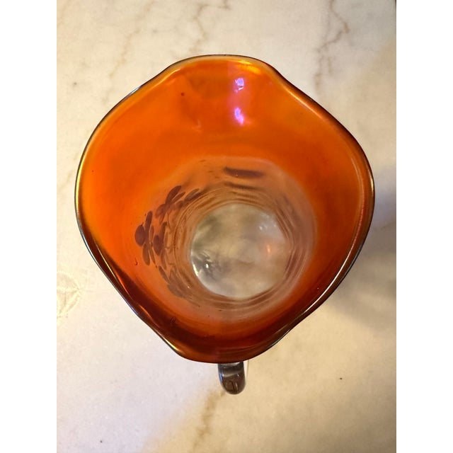 Antique Fenton Carnival Glass Pitcher "Forget-Me-Not" Iridescent Glass Ca. 1912 For Sale - Image 9 of 12