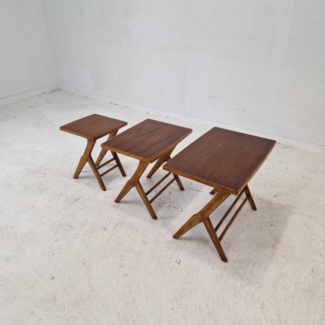Mid-Century Modern Wooden Nesting Tables, Holland, 1960s, Set of 3 For Sale - Image 3 of 16