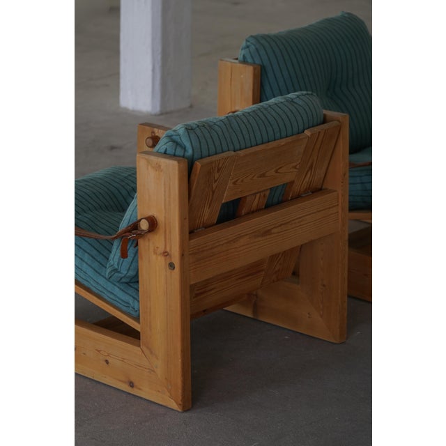 Swedish Modern Pine Lounge Chairs with Leather Armrests, 1970s, Set of 2 For Sale - Image 10 of 18