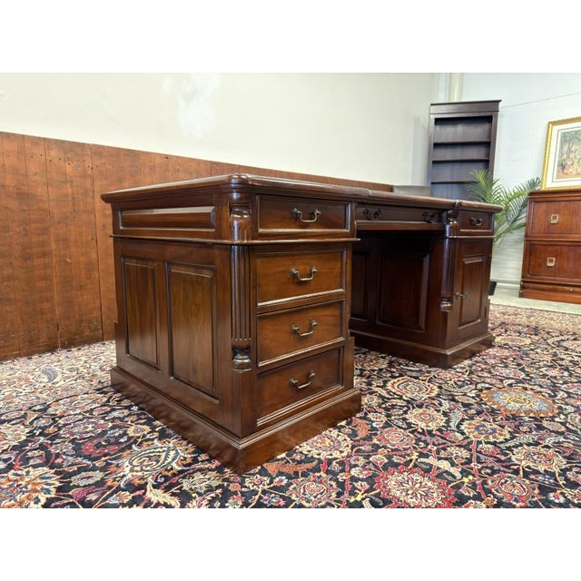 English Desk Partner in Teak with Leather Top For Sale - Image 5 of 18
