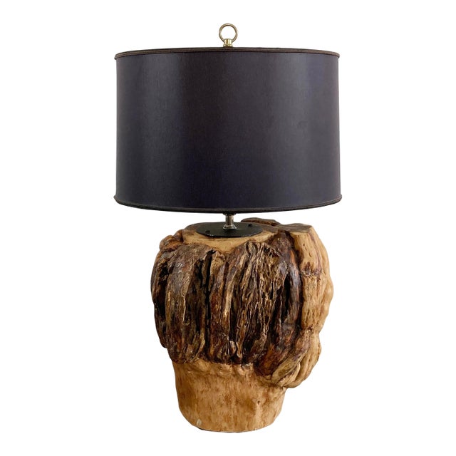 Vintage Knotty Burled Wood Table Lamp For Sale