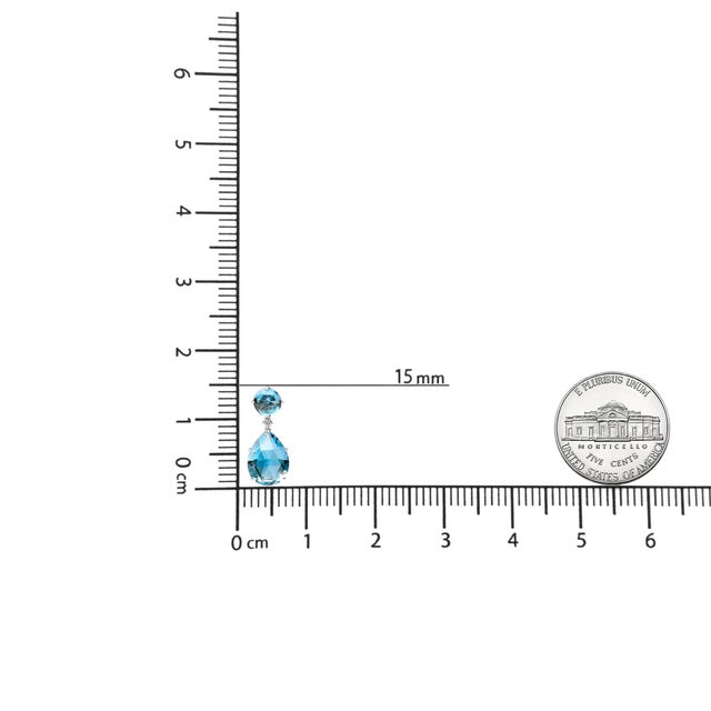 Early 21st Century 18K White Gold 1/5 Cttw Diamond with Round London Blue Topaz and 20 x 15mm Pear Cut Sky Blue Topaz Gemstone Dangle Earring(G-H Color, SI1-SI2 Clarity) For Sale - Image 5 of 5