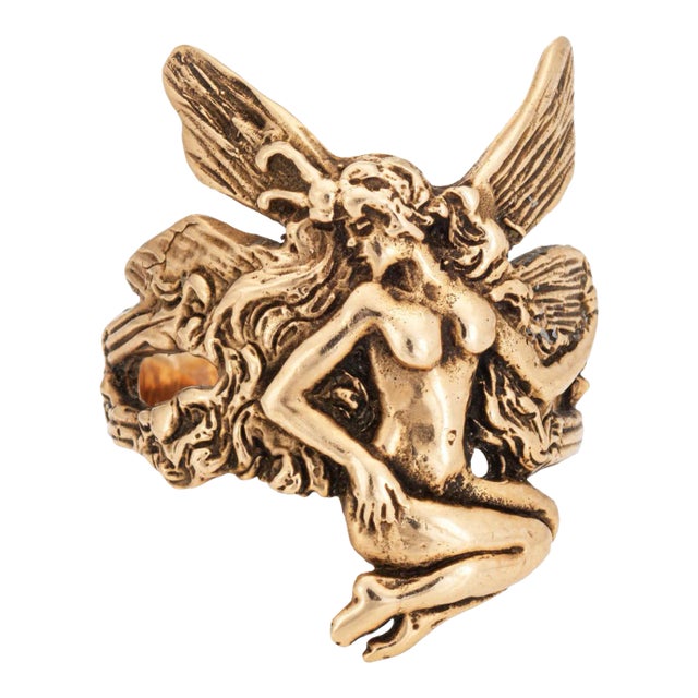 Winged Fairy Ring Vintage 14k Yellow Gold Nymph Sz 5 Ethereal Fine Jewelry For Sale