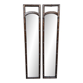 Mid 20th Century Brandt Furniture “Tortoise Shell” Faux Bamboo Slender Wall Mirror- a Pair For Sale