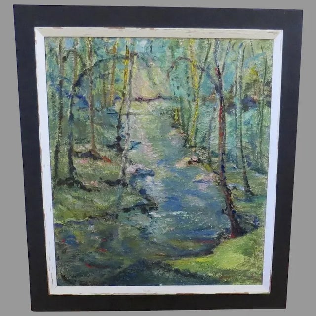 Blue Mid 20th Century Forest Landscape Oil Painting by Sophia A. Siegel, Framed For Sale - Image 8 of 8