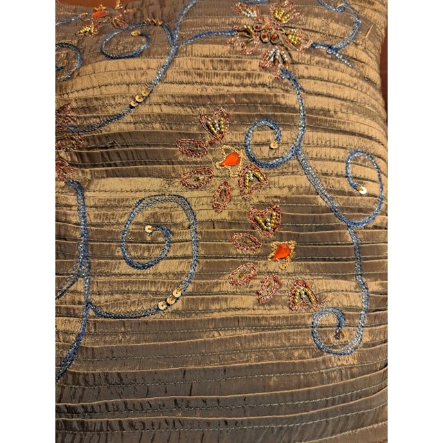 1980s Persian Style Hand Embroidered Beaded Cushion Pillow For Sale - Image 9 of 11