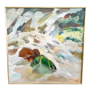 Vintage Modern Frances Roberta Malovos Acrylic Collage 3’ Framed Painting MCM Signed For Sale