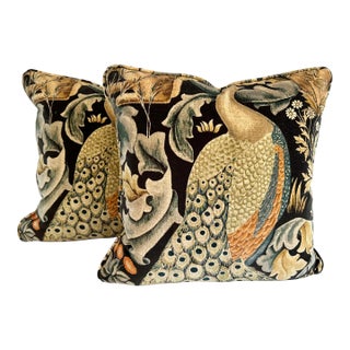 Traditional Velvet Pillows in Morris and Co. Forest Fabric - a Pair For Sale