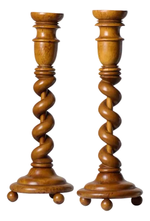 Antique Swedish Empire Candlesticks in Birch, Set of 2