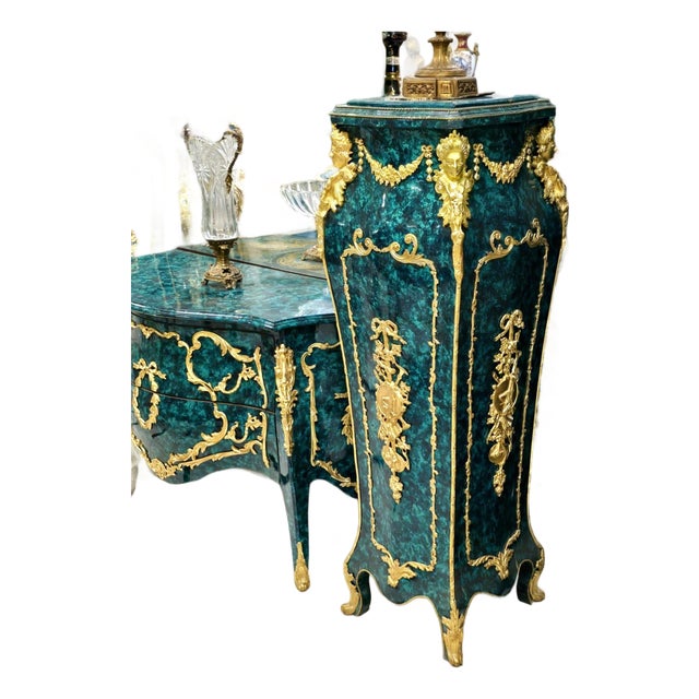Green Pedestal With Gilded Bronze Ormolu & Hand-Finished Gold Leaf For Sale