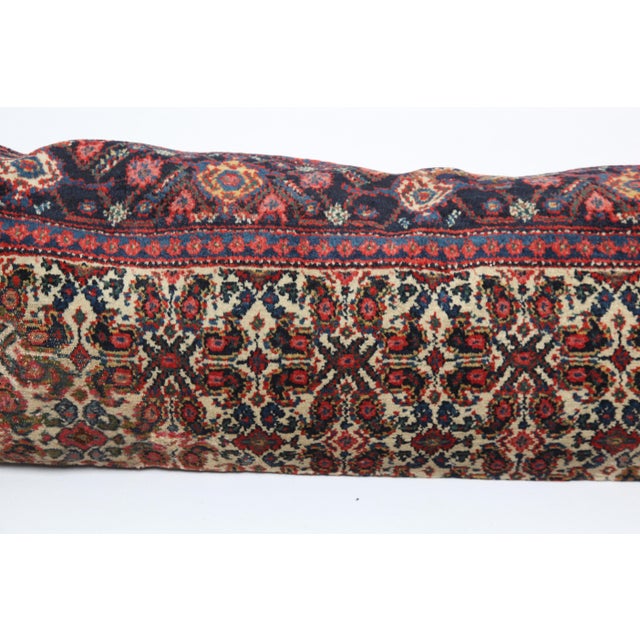 Early 20th Century Antique Primitive Beige & Blue Persian Seneh Rug Pillow For Sale - Image 5 of 11