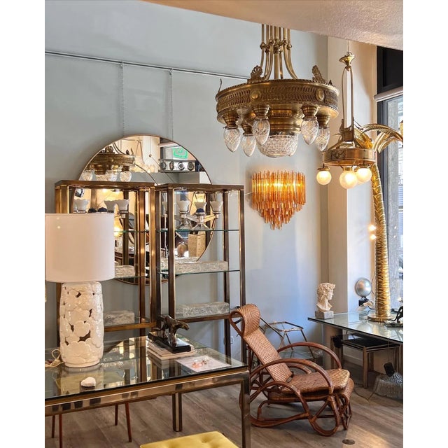 Murano Glass Wall Sconces by Venini from 1970s period composed of transparent glass stems and ocher/ orange hanging on...