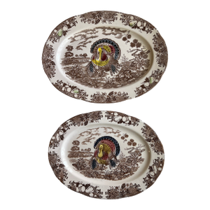 Brown Transferware Turkey Platters