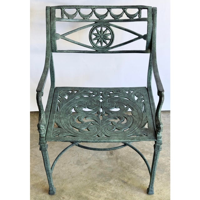 Vintage Regency Verdigris Koi Fish or Dolphin Patio Table and 4 Chairs For Sale - Image 11 of 18