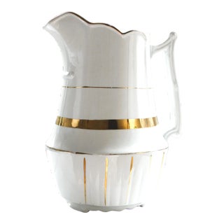 1883-1913 English Johnson Brothers Ironstone Pitcher/Gilded Banding For Sale