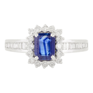 14k White Gold Sapphire Diamond Halo Ring Size 7
