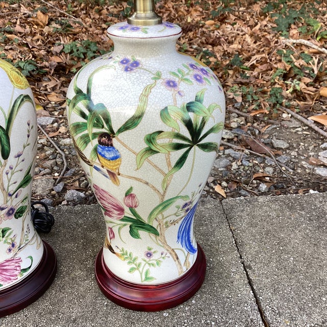 Gorgeous pair of botanical bird lamps. Provenance: A Vanderbilt & Whitney Legacy: Property from the Collection of Marylou...