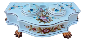 Vintage Handpainted Italian Porcelain Inkwell.