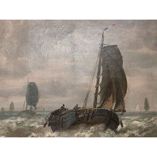 Dutch Artist, Boats at Sea, 1800s, Oil on Canvas For Sale - Image 12 of 14