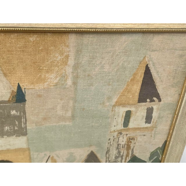 Mid 20th Century Framed Large Vintage Decorative Linen With Cityscape For Sale - Image 5 of 12